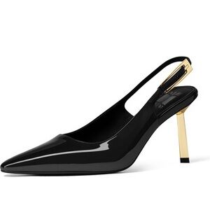 Chic Black and Gold Slingback Heels
